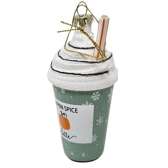 4" Pumpkin Spice Latte Glass Coffee Ornament, Christmas Party Decor Gift - Picture 2 of 3